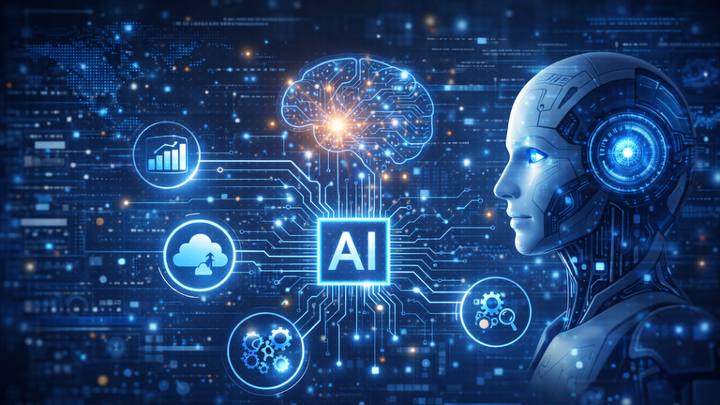 AI figure and data network graphic